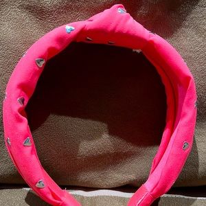 Pink headband with silver hearts